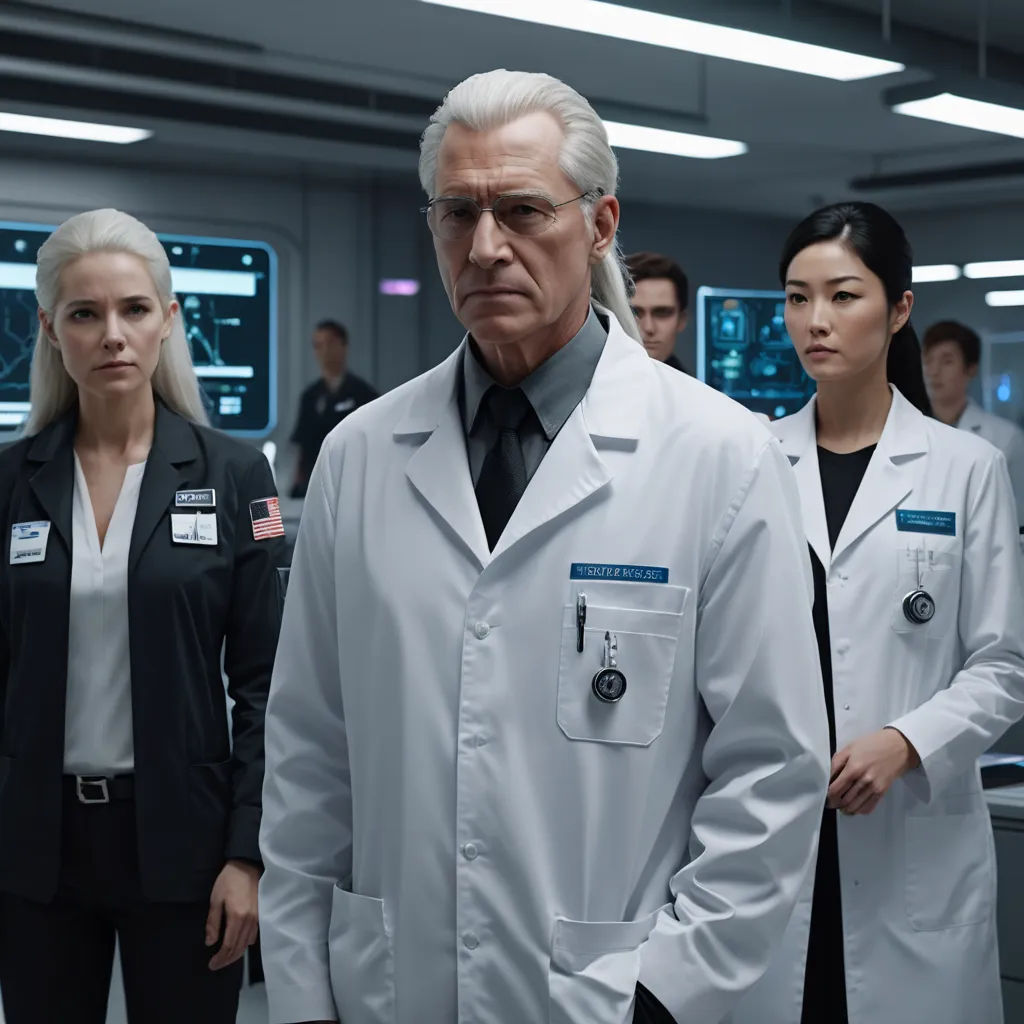 a group of doctors standing in a room together in front of monitors and a man in a white coat, institutional critique, a renaissance painting, Dean Roger, promotional image