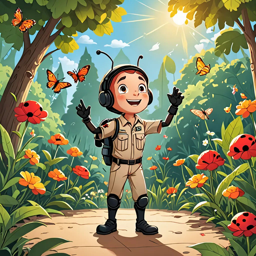 a boy in a field of flowers with a pair of headphones on his ears and a pair of hands up, environmental art, a storybook illustration, Diego Gisbert Llorens, promotional image