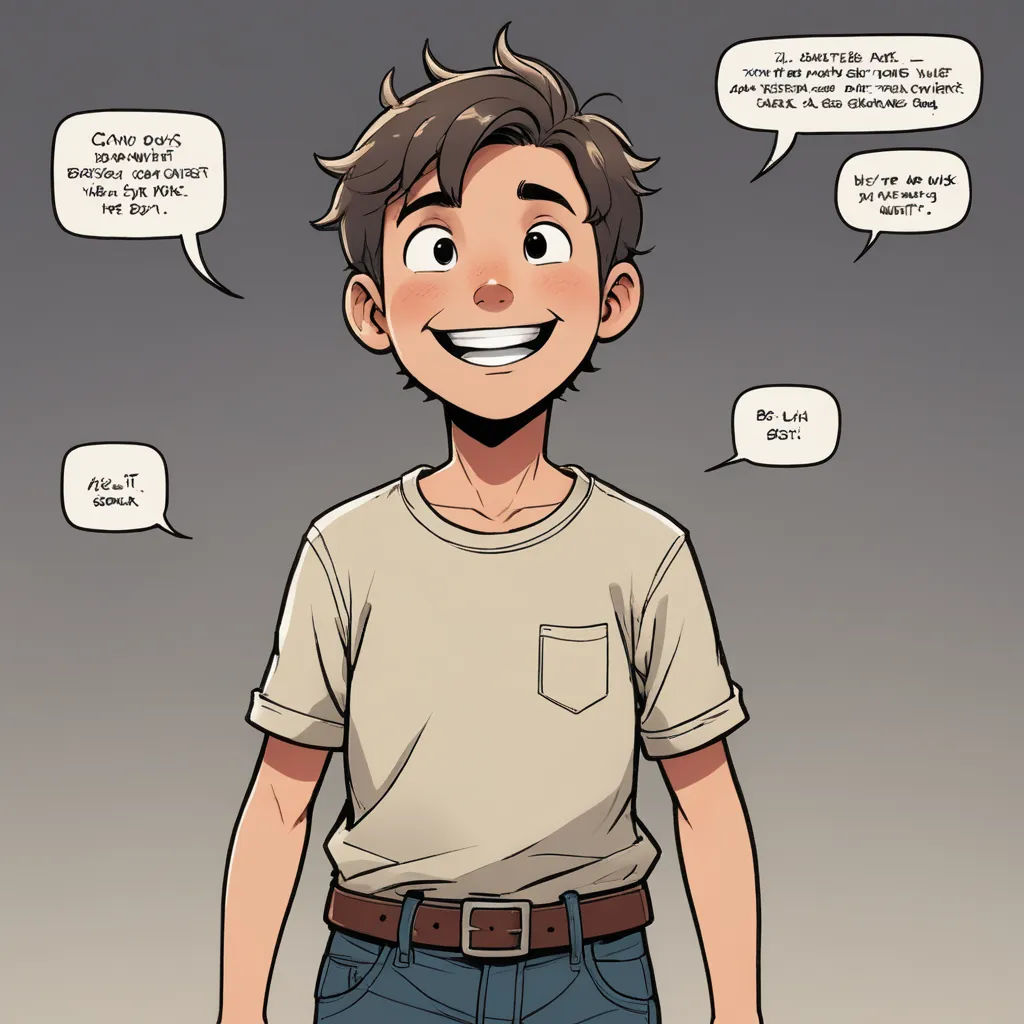 a cartoon of a man with a smile on his face and a thought bubble above his head that says, i don't know what he is, context art, a character portrait, Anson Maddocks, rossdraws global illumination