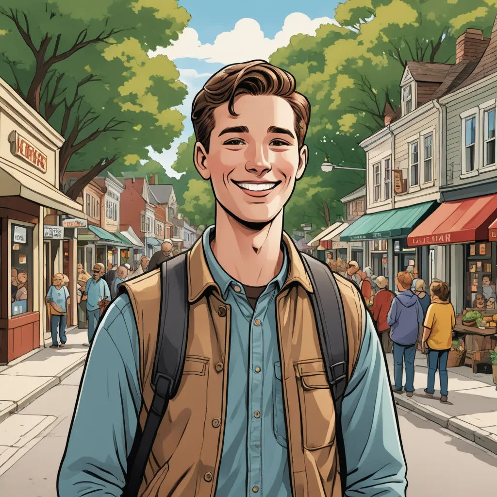 a man standing in front of a street with a bunch of people on it and a building in the background, lyco art, a comic book panel, Adam Paquette, official art