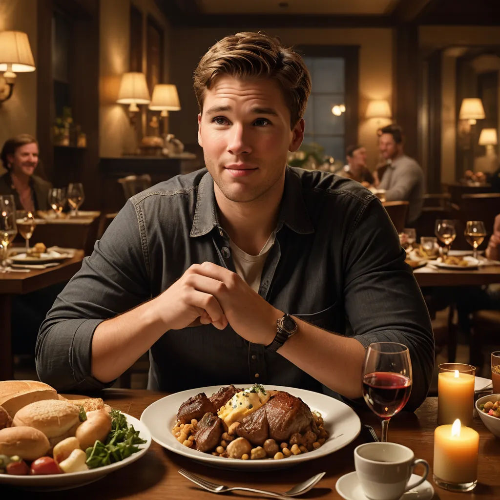 a man sitting at a table with a plate of food and a glass of wine in front of him, american realism, a still life, Adam Paquette, promotional image