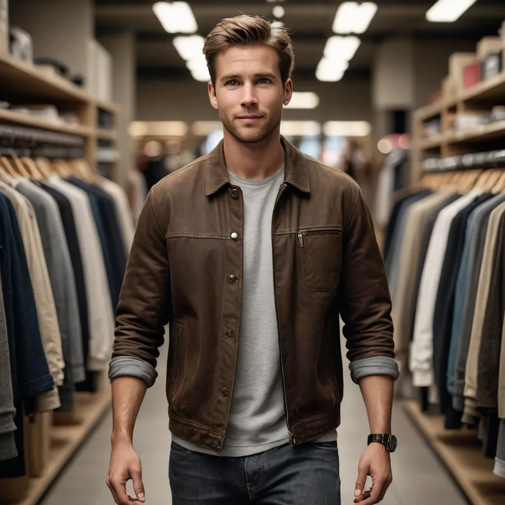 a man is standing in a store with a jacket on and a watch on his wrist and looking at the camera, arbeitsrat für kunst, a character portrait, Christian Hilfgott Brand, promotional image