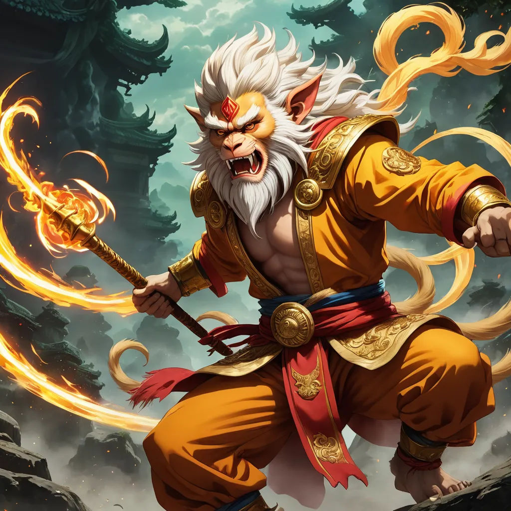 a cartoon character with a sword and a demon like face and hair, holding a flame in his hand, furry art, concept art, Dai Jin, league of legends splash art