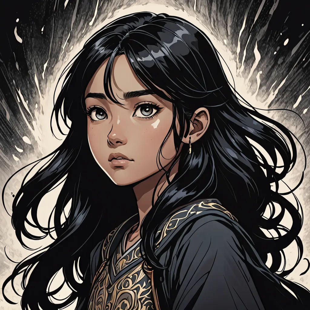 a woman with long black hair and a black dress with gold accents on her shoulders and shoulders, with a black hair and a gold and gold top, fantasy art, a character portrait, Artgerm, rossdraws global illumination