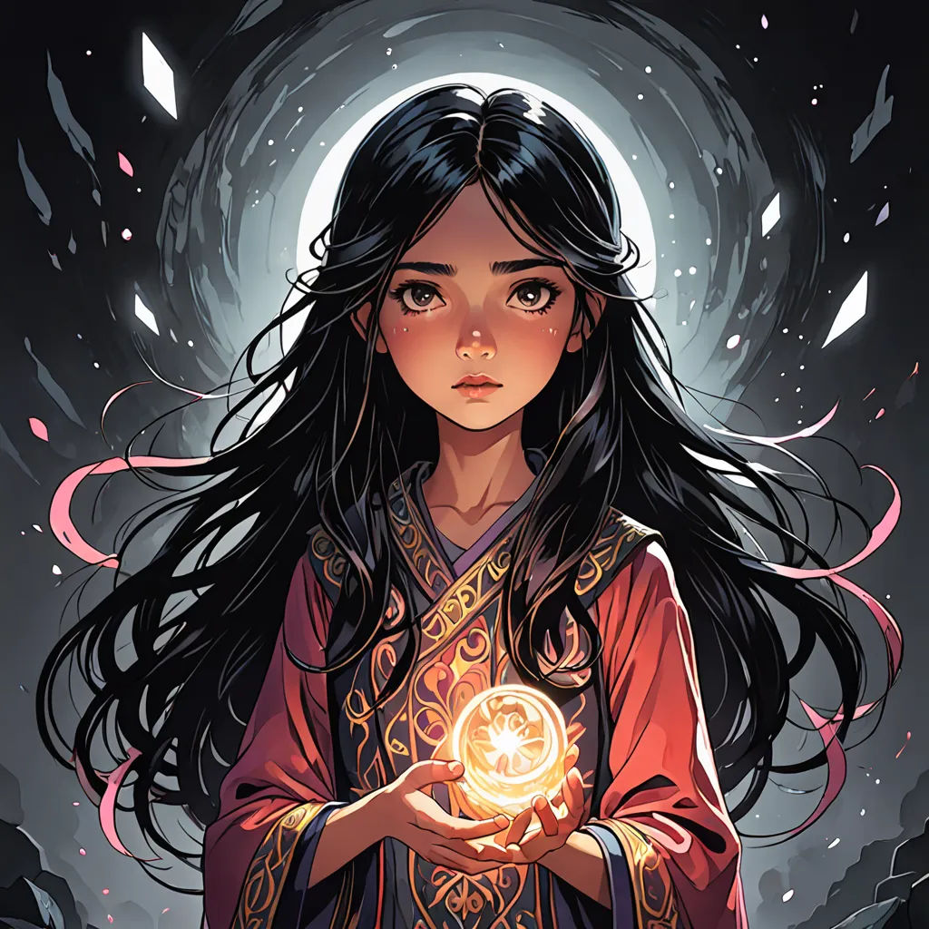 a girl holding a ball in her hands with a light in her hand in front of a dark background, fantasy art, a character portrait, Artgerm, rossdraws global illumination