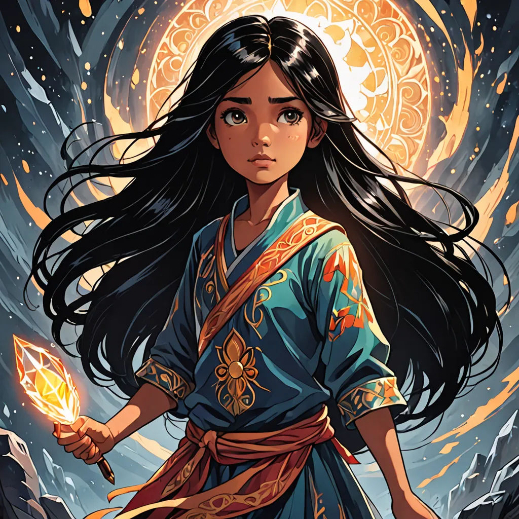 a woman in a blue dress holding a light in her hand and a yellow light in her hand in front of a full moon, fantasy art, a character portrait, Cliff Childs, comic cover art