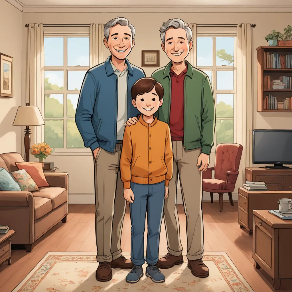 a family standing in a living room with a tv in the background and a couch in the foreground, sots art, a storybook illustration, Adam Manyoki, official art