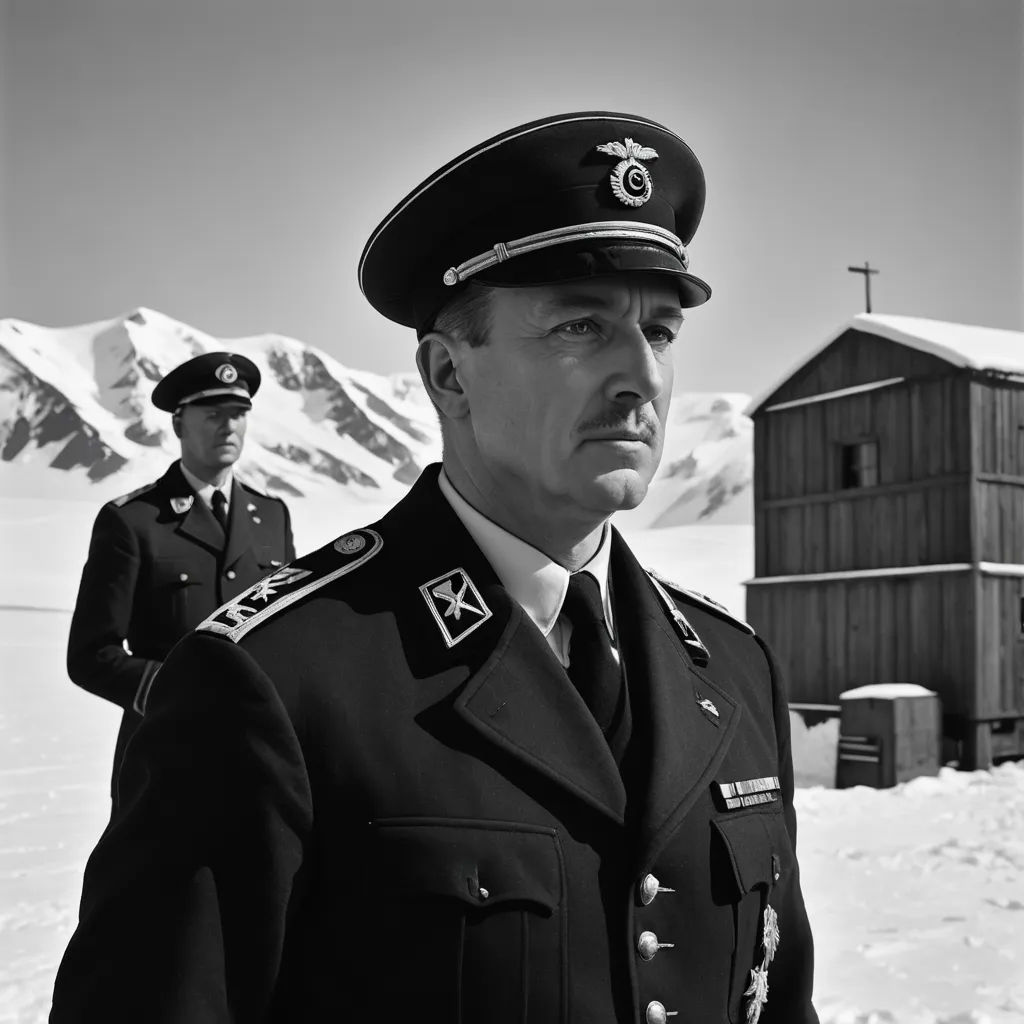 two men in uniform standing in the snow near a building and mountains in the background, one of them is looking at the camera, viennese actionism, a matte painting, Christian W. Staudinger, movie still
