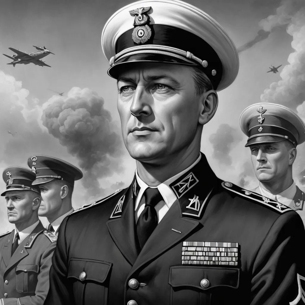 a painting of a man in a military uniform with other men in uniform behind him and a plane in the sky, sots art, an ultrafine detailed painting, Carel Willink, detailed portrait