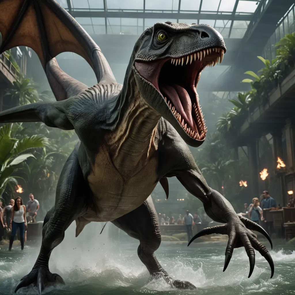 a dinosaur is in the water with its mouth open and it's mouth wide open and it's mouth wide open, photorealism, concept art, Adam Rex, promotional image