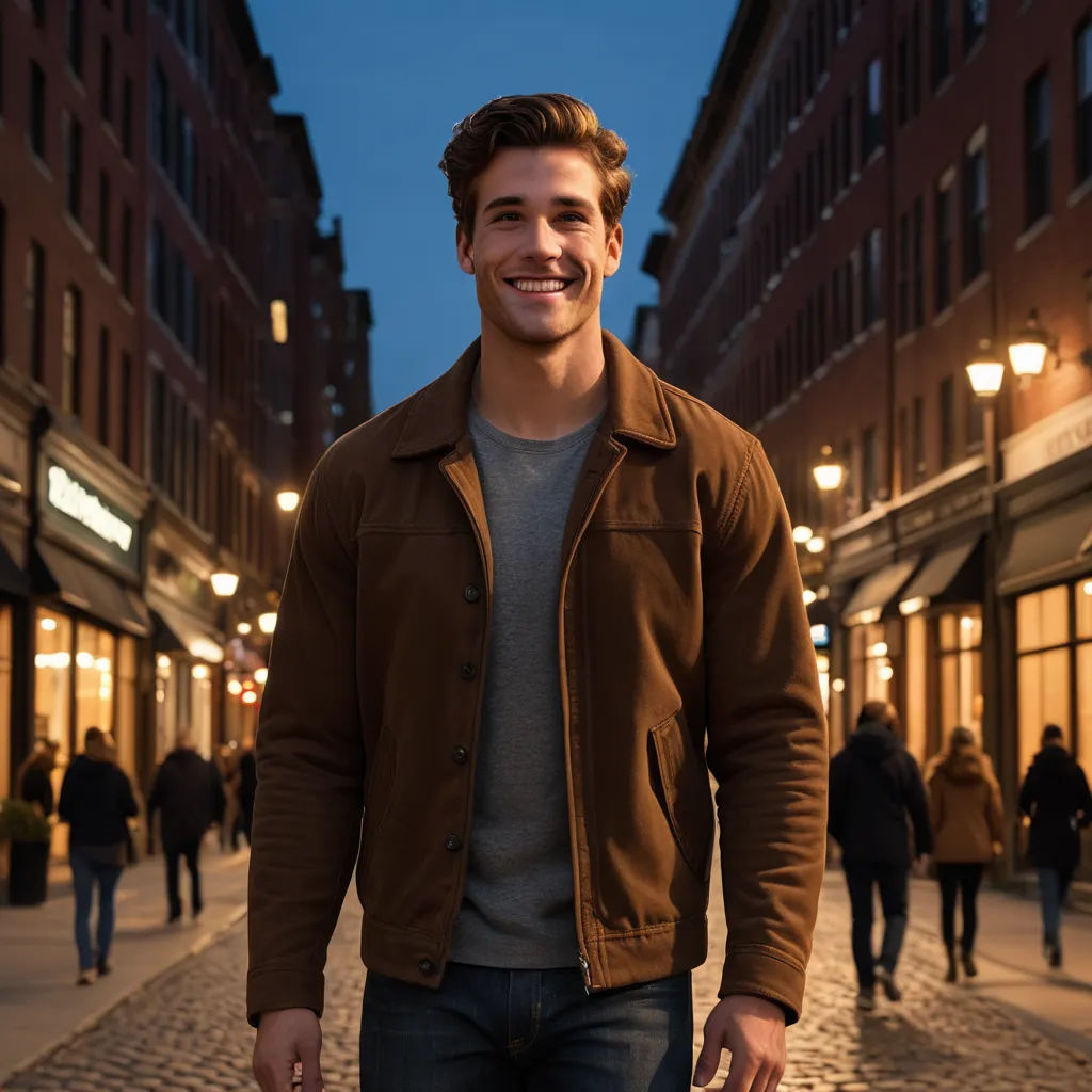 a man walking down a street holding a suitcase and smiling at the camera with a crowd of people walking by, private press, a stock photo, Alexander Kucharsky, mitchell mohrhauser