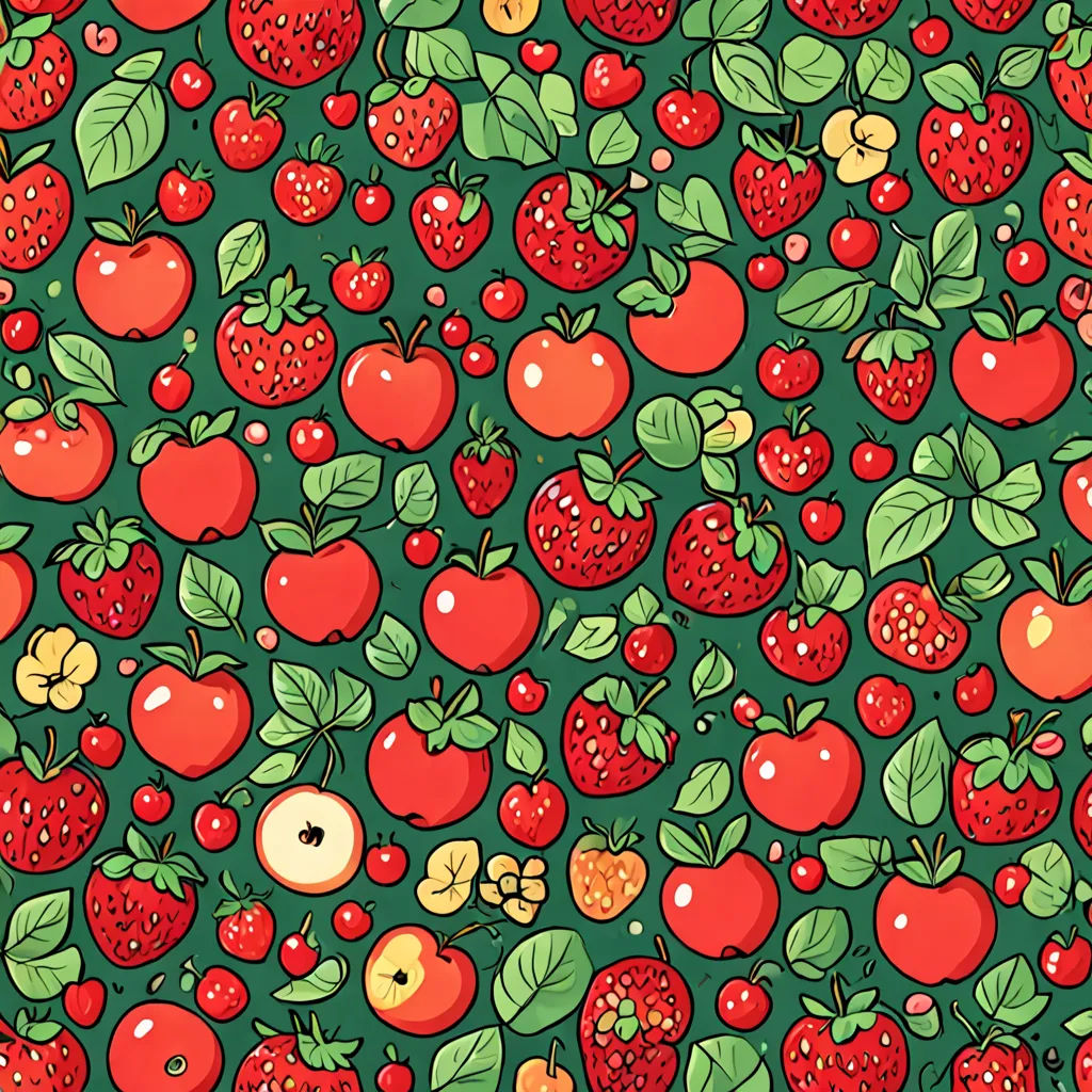 a lot of different fruits and vegetables on a green background with leaves and berries on it, all in a pattern, generative art, a jigsaw puzzle, Annabel Kidston, berries