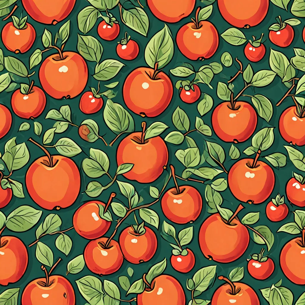 a bunch of apples with leaves on them on a green background with leaves and a red apple on the top, arts and crafts movement, a storybook illustration, Annabel Kidston, high detail illustration