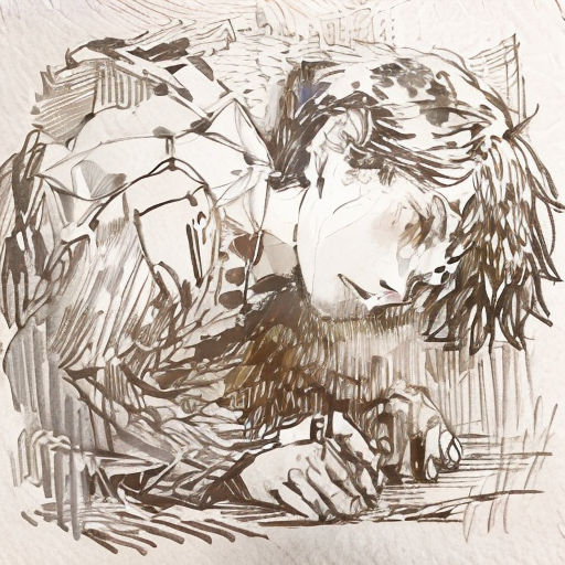 a drawing of a woman with her head down and her hands on her chest, with a hand holding a flower