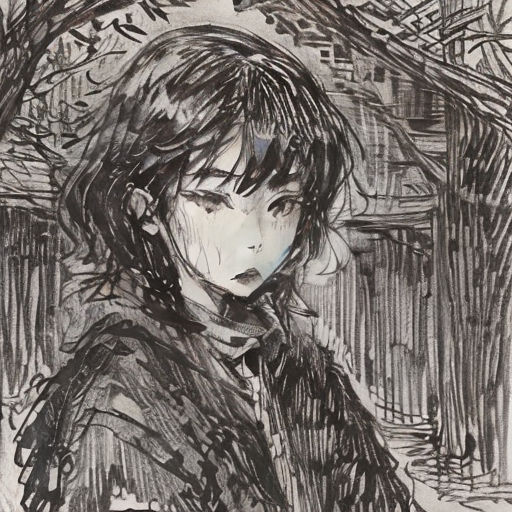 a drawing of a woman with a coat on and a tie on, in a black and white photo