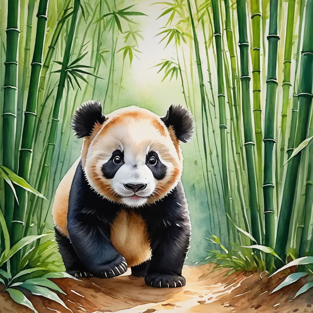 a panda bear is sitting in the middle of a bamboo forest with bamboo trees and grass behind it, and a white face and black nose, fantasy art, a digital painting, Bian Jingzhao, professional digital painting