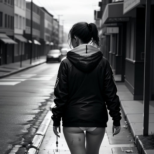 a woman walking down a street with a umbrella on a rainy day in a black and white photo with a car in the background