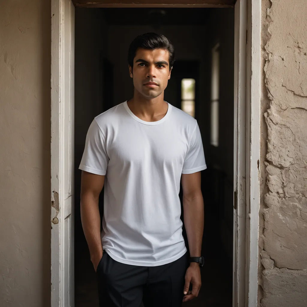 a man standing in a doorway with his hands in his pockets and looking at the camera with a serious look on his face, private press, a character portrait, Ahmed Karahisari, promotional image