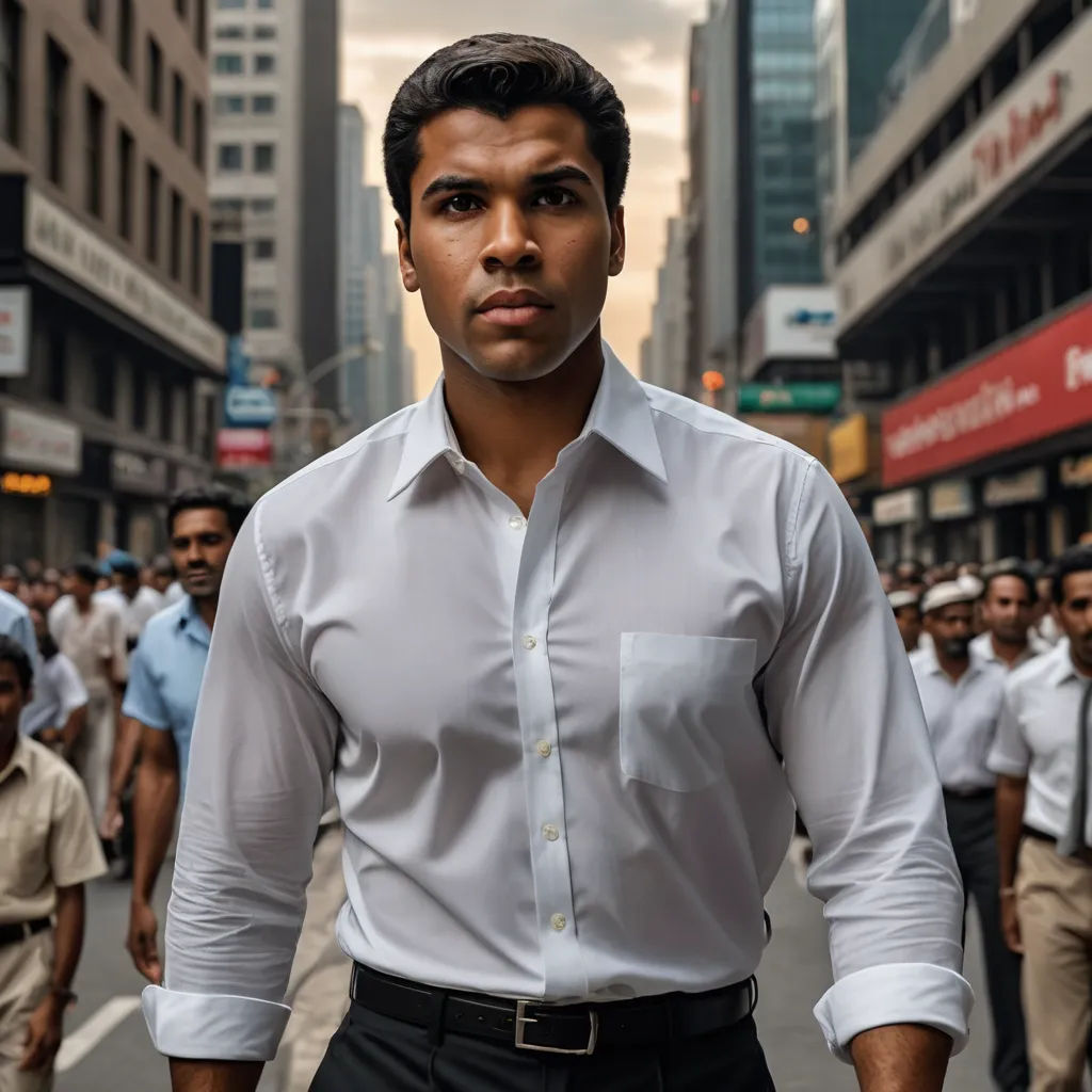 a man in a white shirt and black pants is standing in the middle of a crowded street with people, samikshavad, a character portrait, Ahmed Karahisari, j. c. leyendecker 8 k