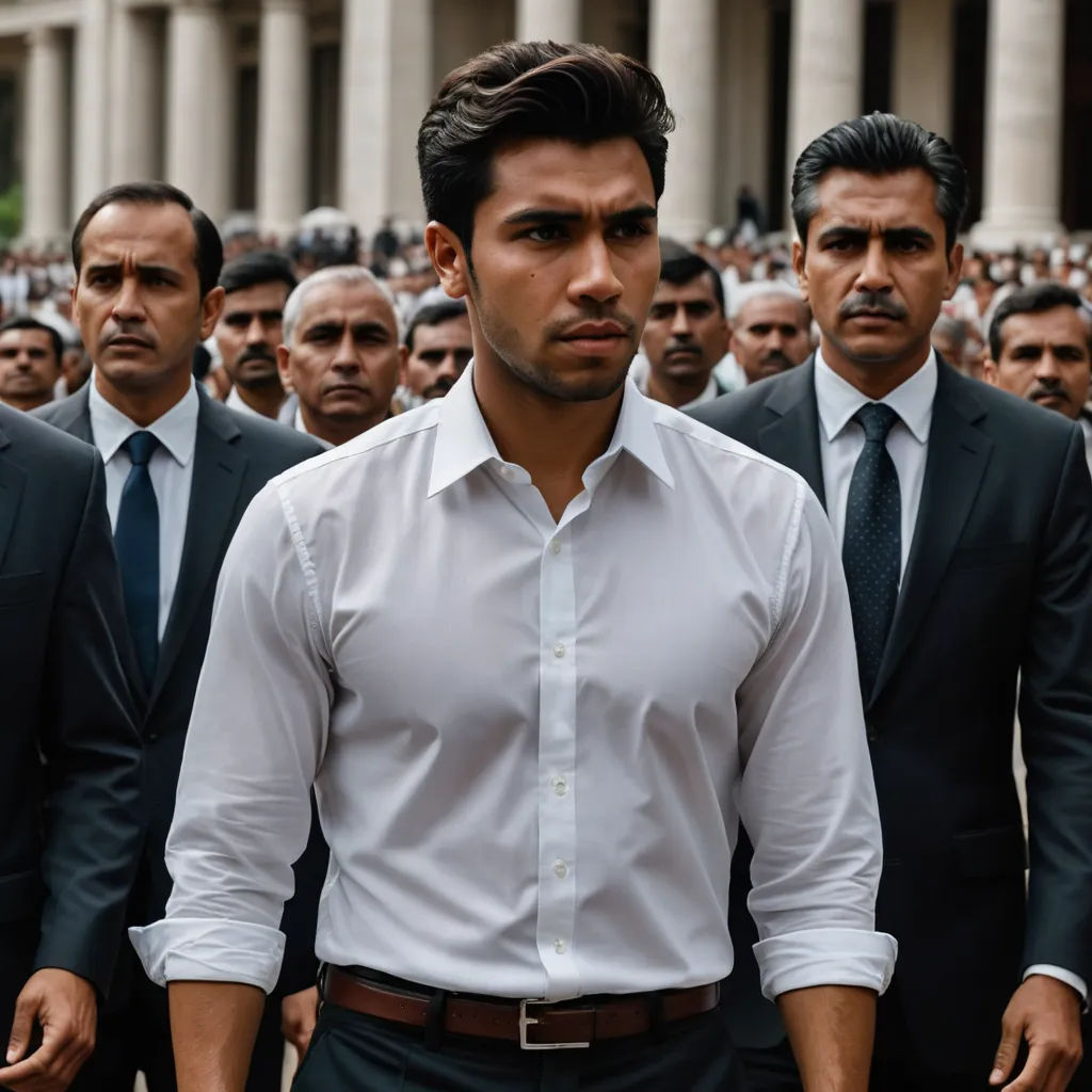 a man in a white shirt and tie standing in front of a group of men in suits and ties, neoism, a renaissance painting, Estuardo Maldonado, vfx