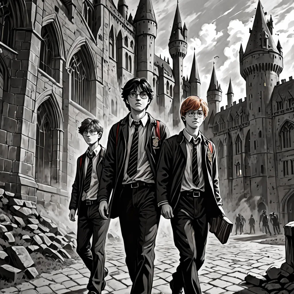 a group of young men walking down a street next to a castle with a clock tower on it's side, poster art, official art, sots art, Cedric Seaut (Keos Masons)