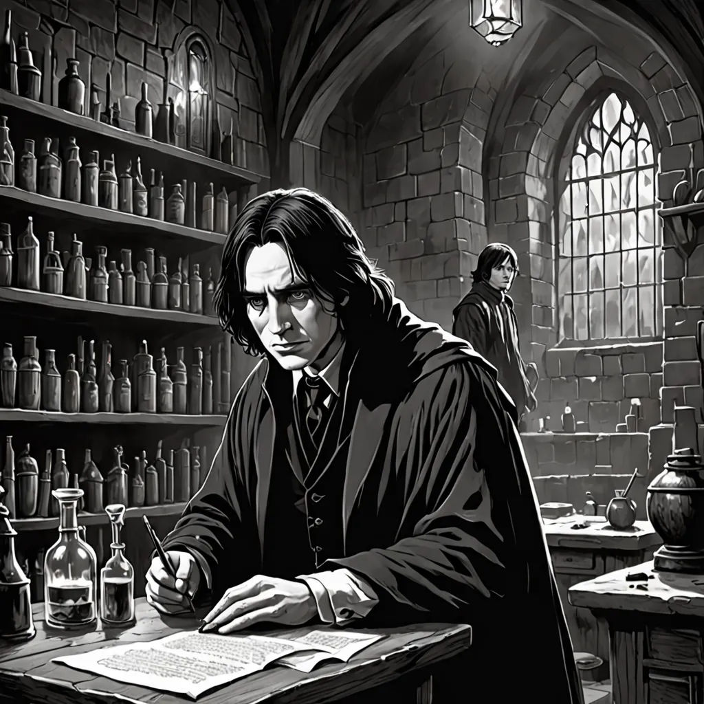 a man sitting at a desk in a room filled with bottles and books, writing on a paper with a pen, a detailed matte painting, official art, gothic art, Edward Otho Cresap Ord, II