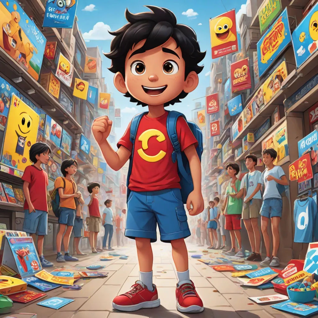 a cartoon boy with a backpack standing in a crowded street with a lot of children looking on in the distance, Chris LaBrooy, cubo-futurism, poster art, promotional image