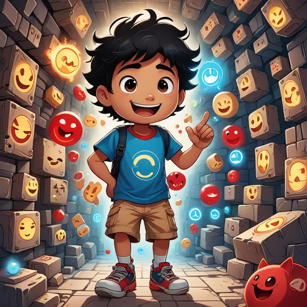a boy standing in a tunnel with many emoticions coming out of it and a red cat sitting on the floor, Chris LaBrooy, lyco art, a character portrait, 2 d game art