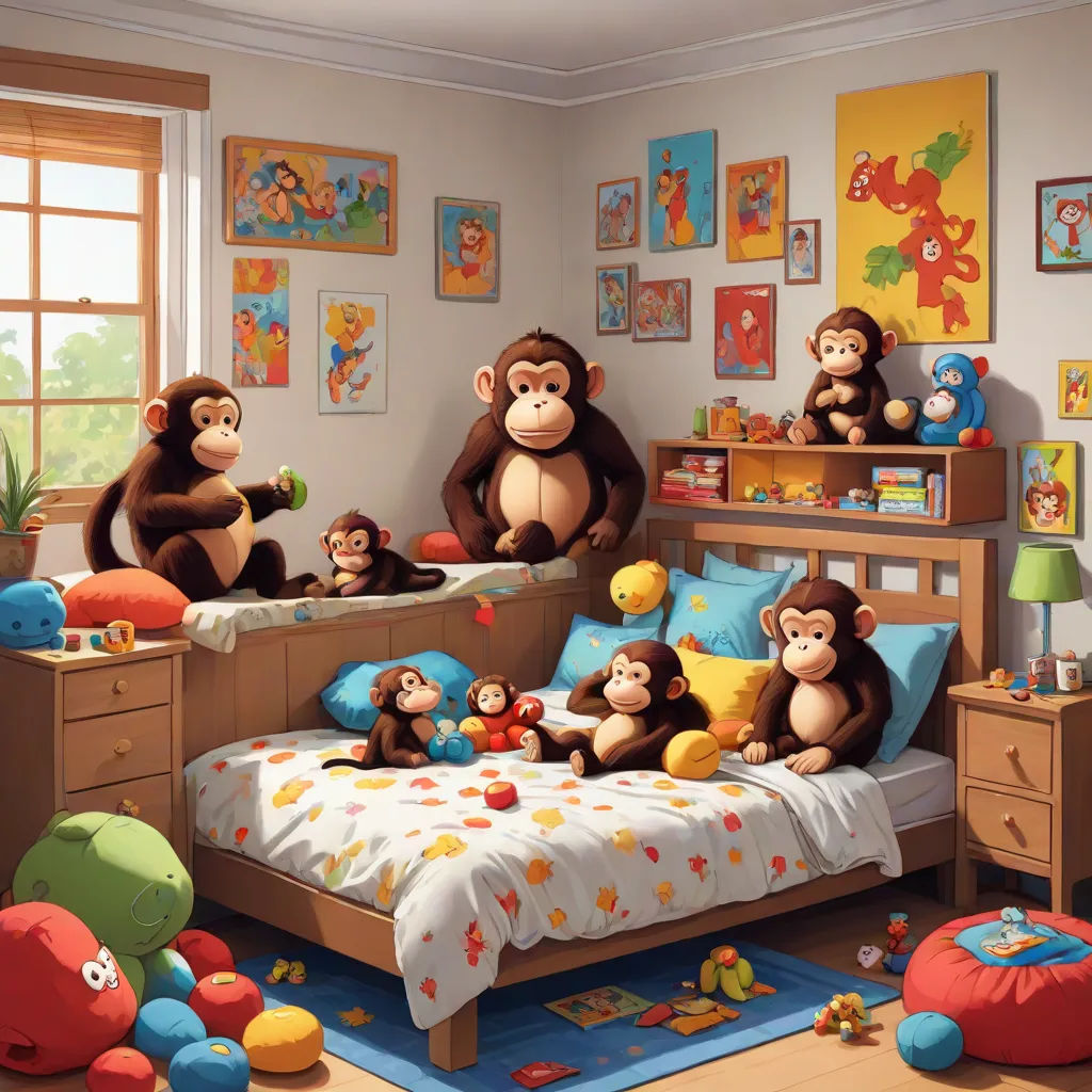 a bedroom with a bed, a dresser, and several stuffed animals on the wall and a window with a view of a jungle, a painting, Chris LaBrooy, photorealism, highly detailed digital painting