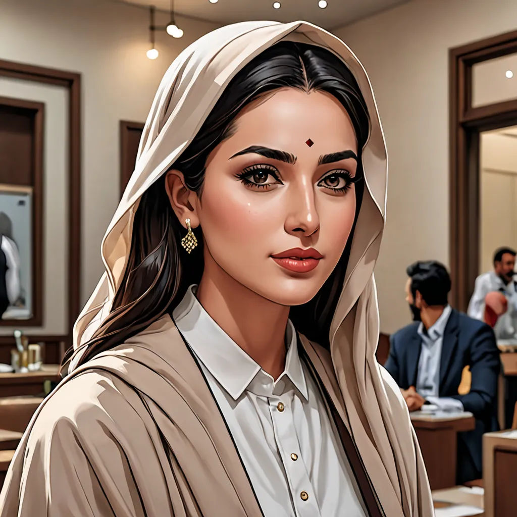 a woman in a white shirt and a brown robe and a man in a suit and tie and a woman in a white shirt and a brown robe, bengal school of art, a digital painting, Charlie Bowater, high detail illustration
