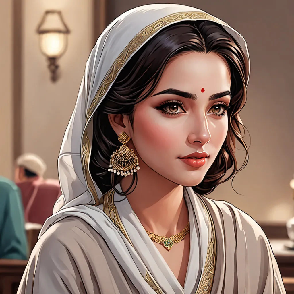 a woman in a white dress with a veil on her head and a man in a suit behind her, fantasy art, a detailed painting, Charlie Bowater, beautiful detailed