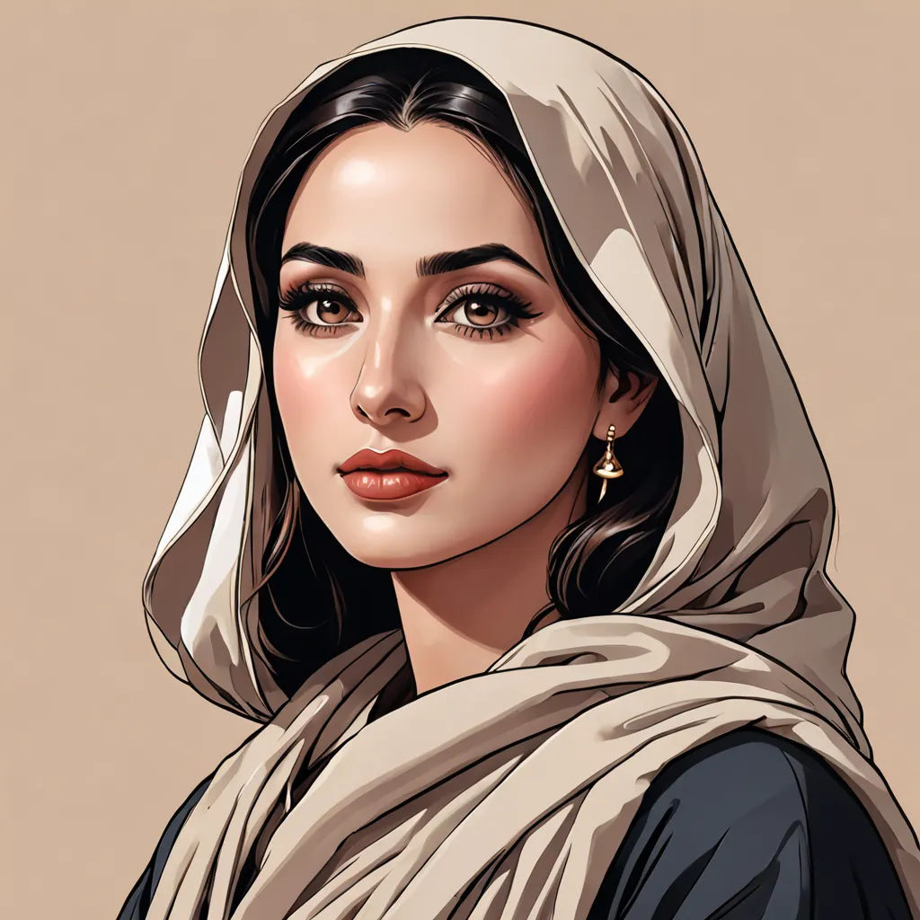 a woman with a shawl on her head and a cross on her neck, in a digital painting, qajar art, a detailed painting, Charlie Bowater, rpg portrait