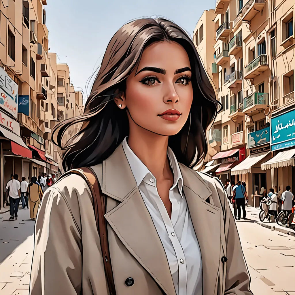 a woman in a trench coat is walking down the street with a handbag on her shoulder and a man in a suit is walking down the street, digital art, a digital painting, Alena Aenami, highly detailed digital painting
