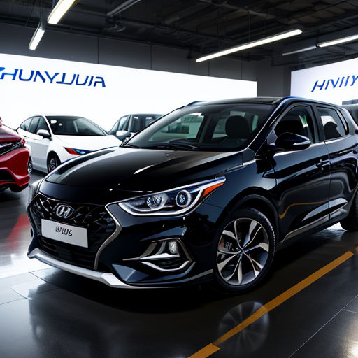 a car showroom with several cars in it and a man standing next to it in front of them