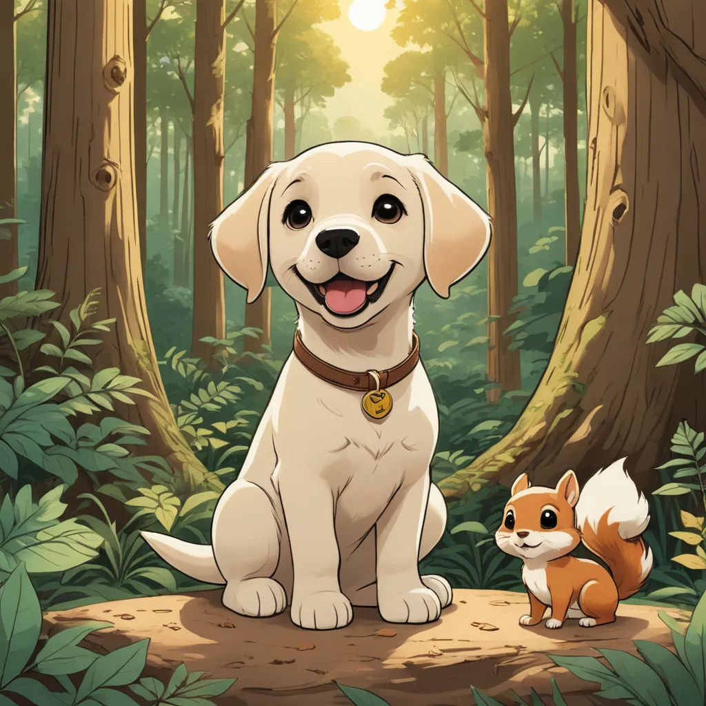 a dog and a fox in a forest with a sun in the background and a forest scene with trees, sots art, a storybook illustration, Don Bluth, official art