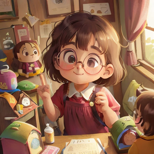 a girl is holding a pencil and looking at a book while another girl is holding a doll in her hand