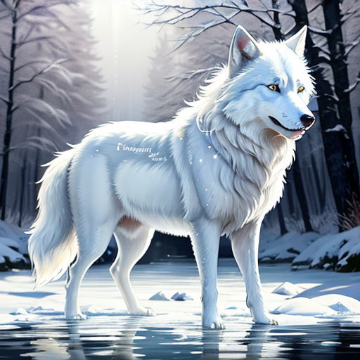 white wolf with blue eyes in snow