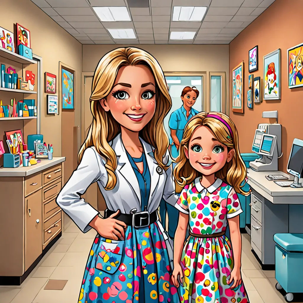 a cartoon of a woman and a girl in a doctor's office with a doctor's office in the background, a storybook illustration, promotional image, remodernism, Dr. Atl