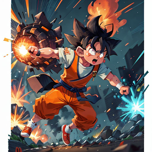 a cartoon character is flying through the air with a ball in his hand and a fireball in his hand