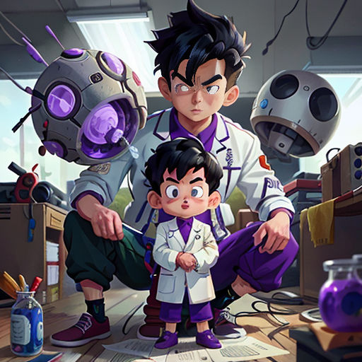 a man and a child are in a room with a robot on the floor and a robot on the wall