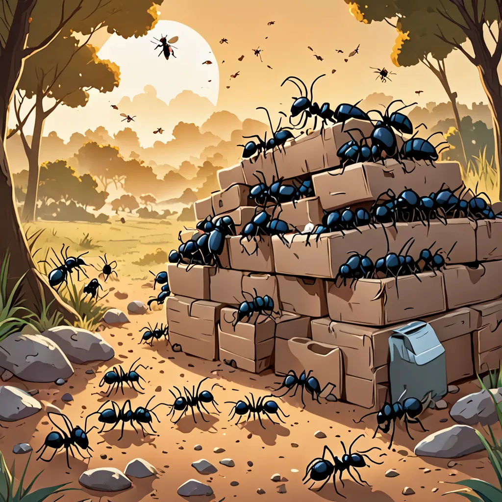 a group of ants are building a wall in the desert with a beehive in the background and a beehive in the foreground, antipodeans, a storybook illustration, Andries Stock, furaffinity