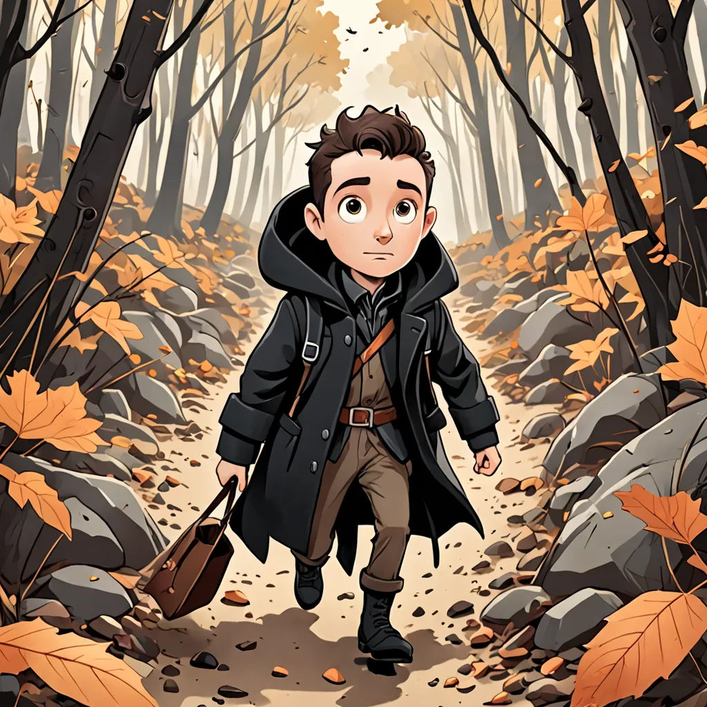 a man walking through a forest with a bag on his shoulder and a coat on his head, with a backpack on his shoulder, fantasy art, a character portrait, Diego Gisbert Llorens, character portrait