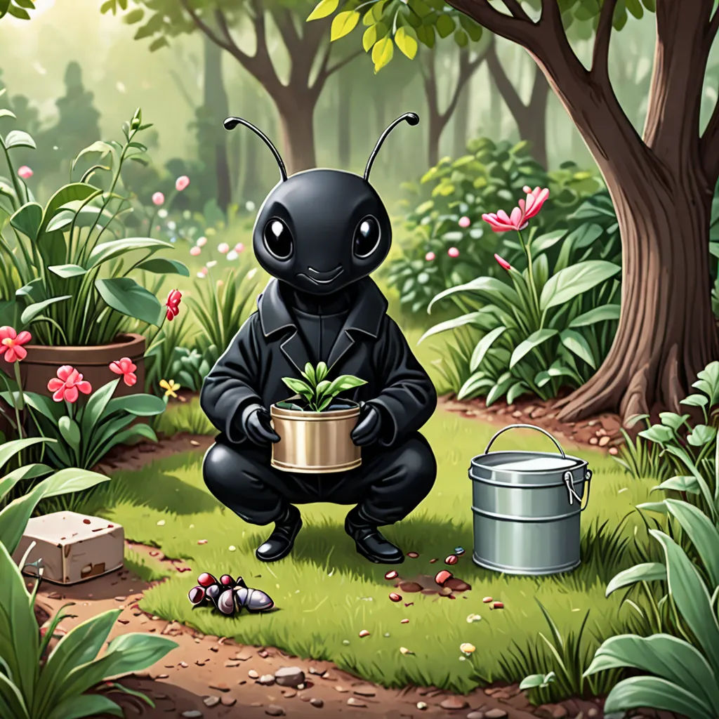 a cartoon character holding a potted plant in a garden with a butterfly on it's head and a butterfly on its back, environmental art, a storybook illustration, Aaron Jasinski, storybook illustration