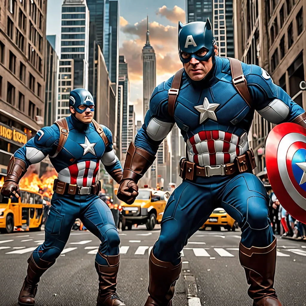 two superheros are standing in the middle of the street in front of a cityscape with skyscrapers, ashcan school, a comic book panel, Americo Makk, marvel comics