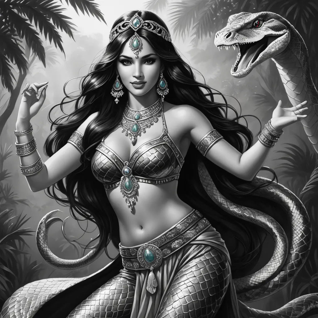 a woman in a bikini and a snake on her arm, with a snake on her shoulder, and a snake on her shoulder, fantasy art, egyptian art, Art of Brom, fantasy artwork