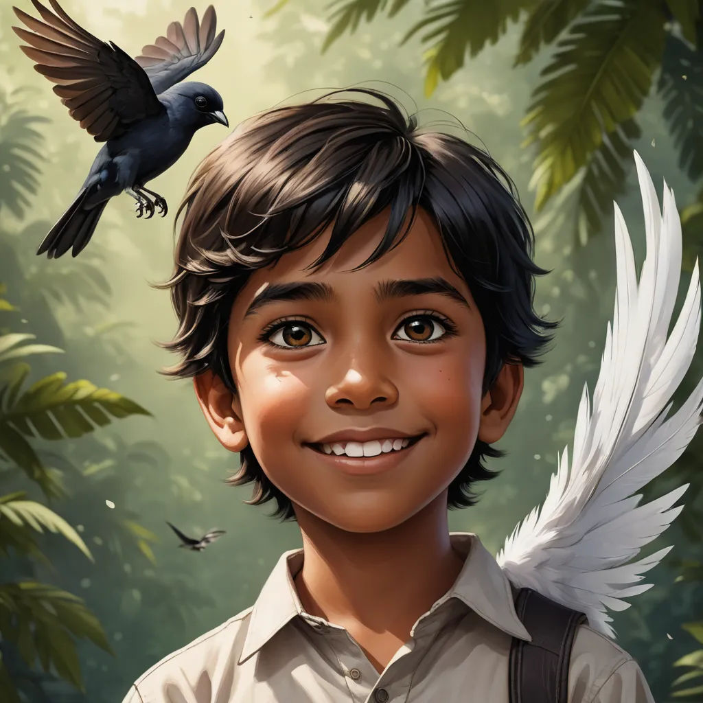 a boy with a bird on his head and a bird on his shoulder, and a bird on his shoulder, magical realism, a character portrait, Aaron Jasinski, stanley artgerm lau