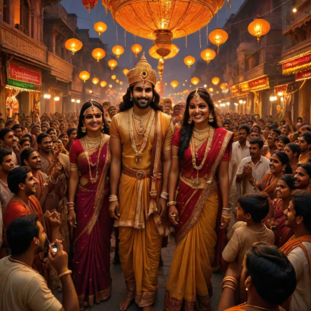 a group of people standing in front of a crowd of people wearing indian attire and jewelry, all dressed in traditional indian attire, samikshavad, a detailed matte painting, Bholekar Srihari, promotional image