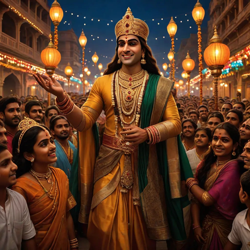 a man dressed in a golden outfit and green and gold outfit standing in front of a crowd of people, samikshavad, a detailed matte painting, Bholekar Srihari, promotional image