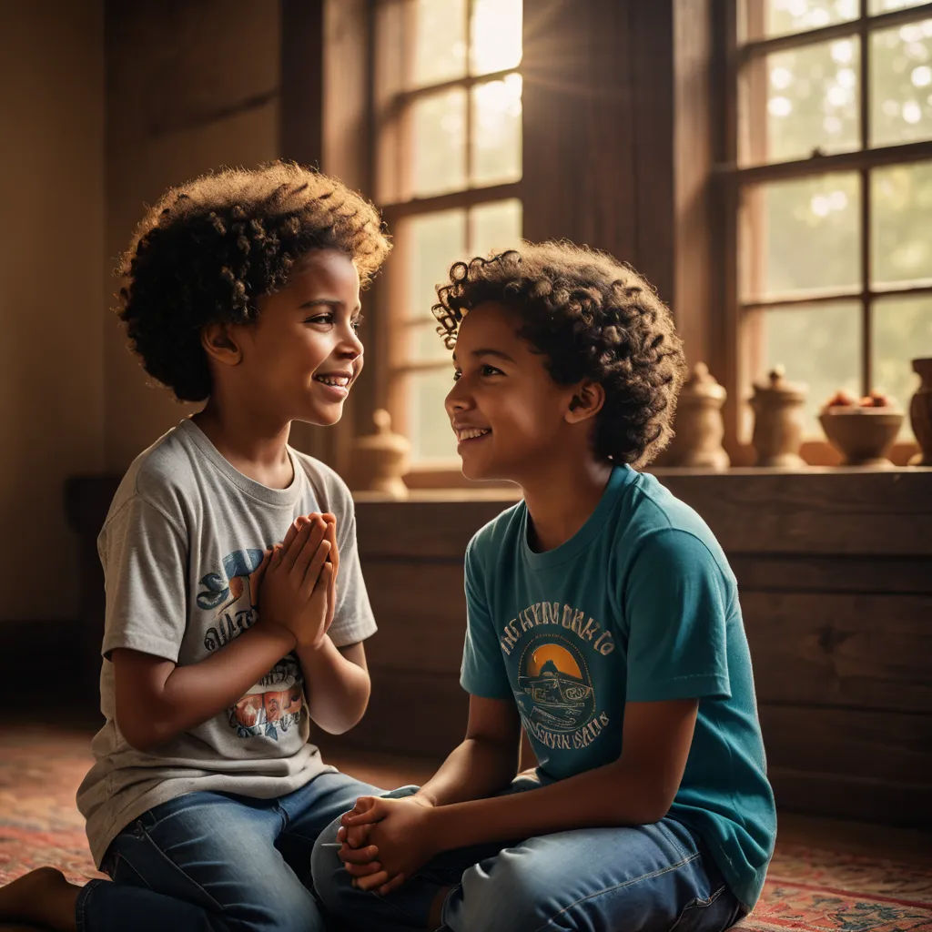 two children sitting on the floor and smiling at each other with their hands together and clapping to each other, art & language, a storybook illustration, Daniel Lieske, cinematic photography