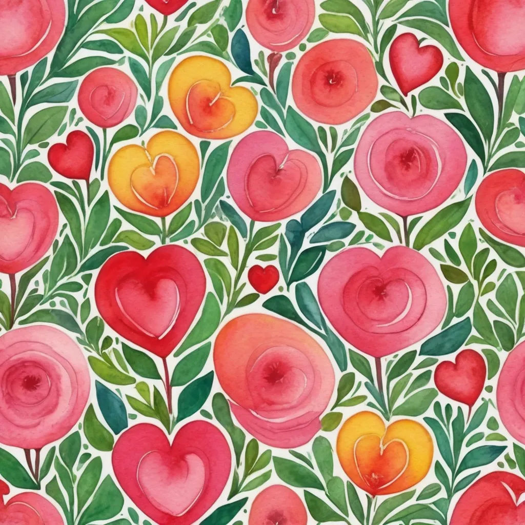 a painting of a bunch of flowers with hearts on them and leaves on the side of the picture,, naive art, a watercolor painting, Annabel Kidston, in gouache detailed paintings